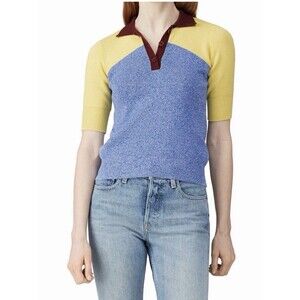 Chinti & Parker Womens Large Colorblock Organic Cotton Short Sleeve Polo Sweater